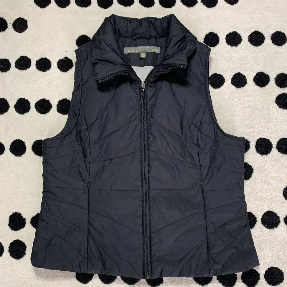 Kenneth Cole Reaction Down Filled Puffer Vest Womens L Black Full Zip Lined